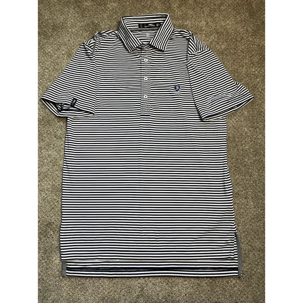 RLX Ralph Lauren‎ Men's Golf Polo Shirt Wicking Small Navy Blue/White Striped